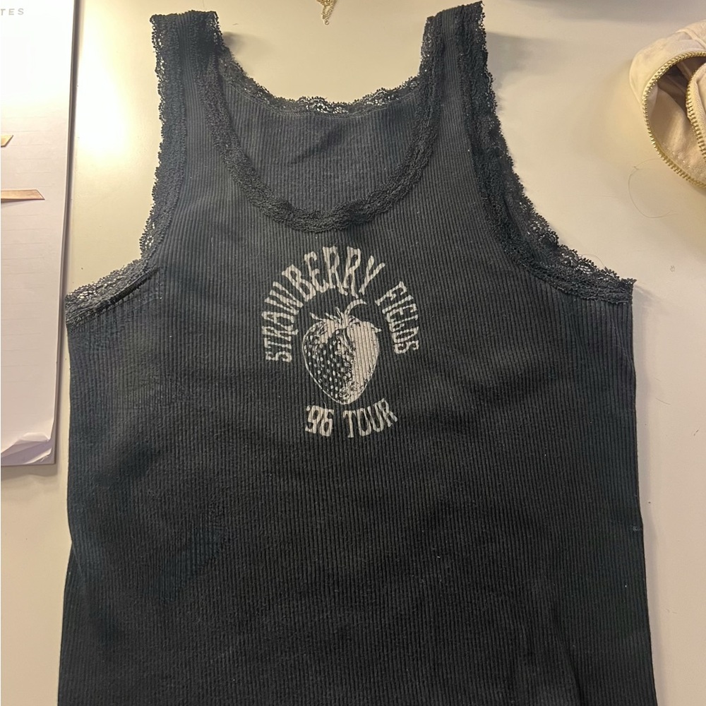 Black Lace Trim Tank Top- Brandy Melville